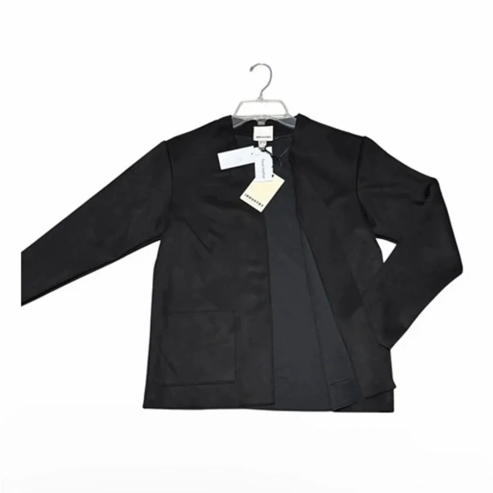 Black Blazer Industry Womens Black Faux Leather Open Front nwt - Picture 9 of 16